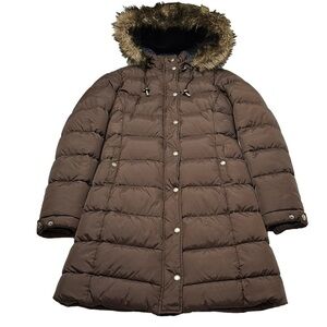 Abercrombie & Fitch Down Coat, Size S, Brown with Navy Lining